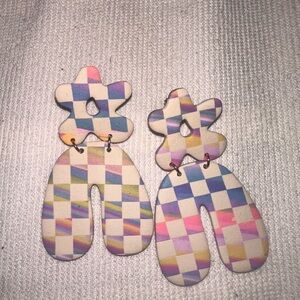 Colorful Checkered Flower Earrings by Altar Wear
